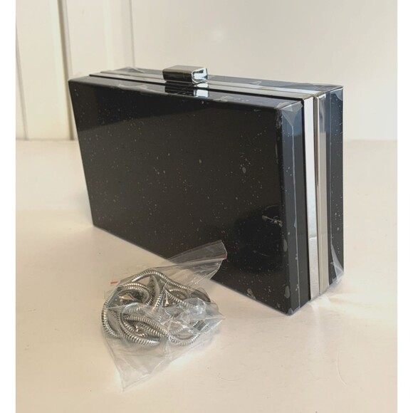 RACHEL ZOE Box of Style Clutch Handbag Black Silver with Metal Strap - Picture 1 of 10